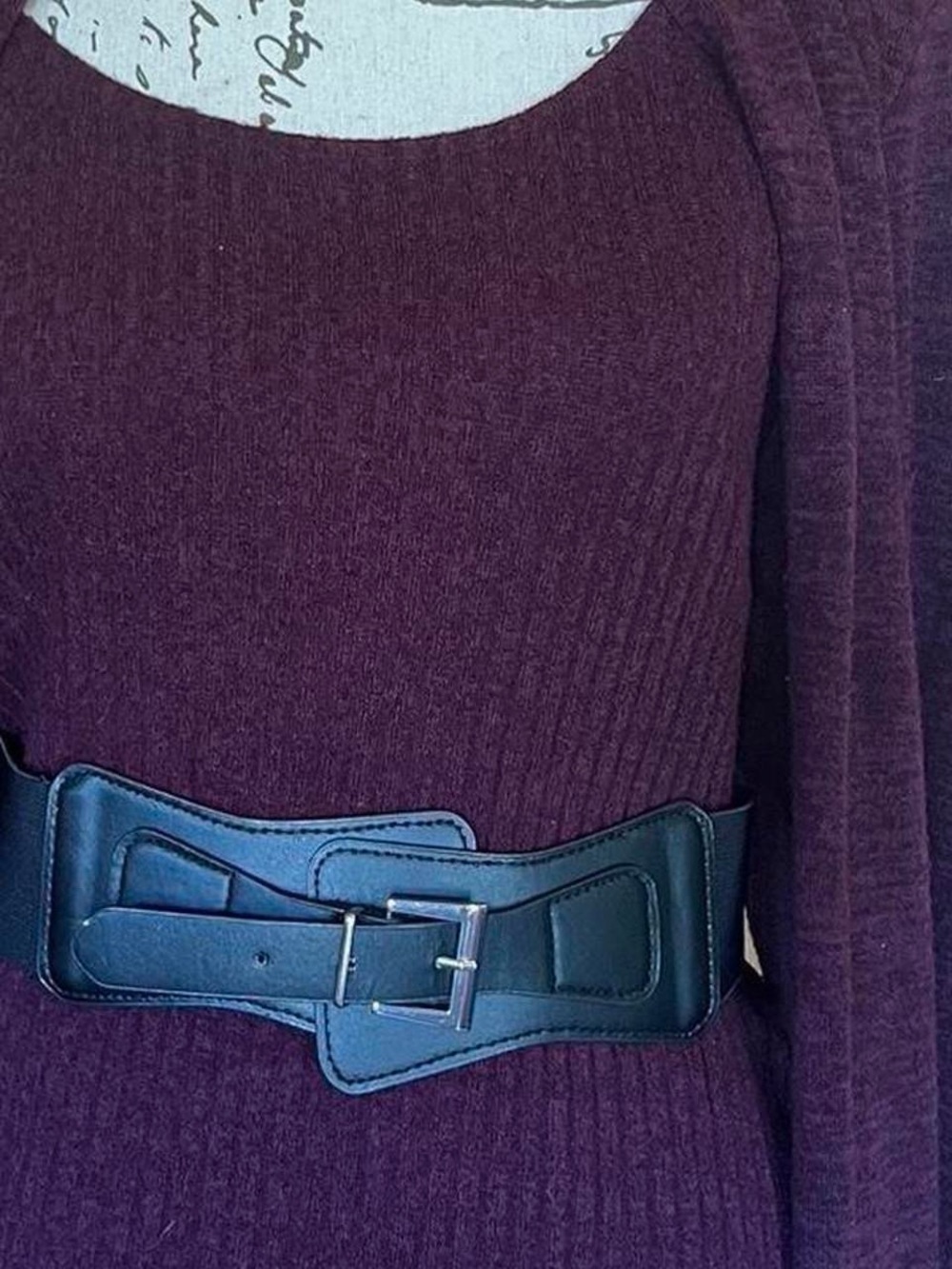 connected apparel Long Sleeve Ribbed Knit Dress in Burgundy Plum - Picture 3 of 8